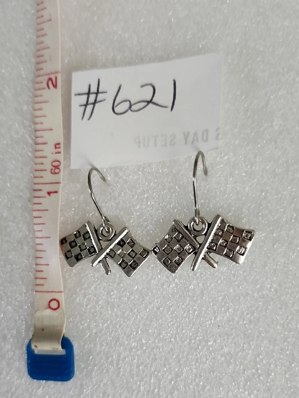 Hand Crafted Silver Checkered Flag Drop Earrings
